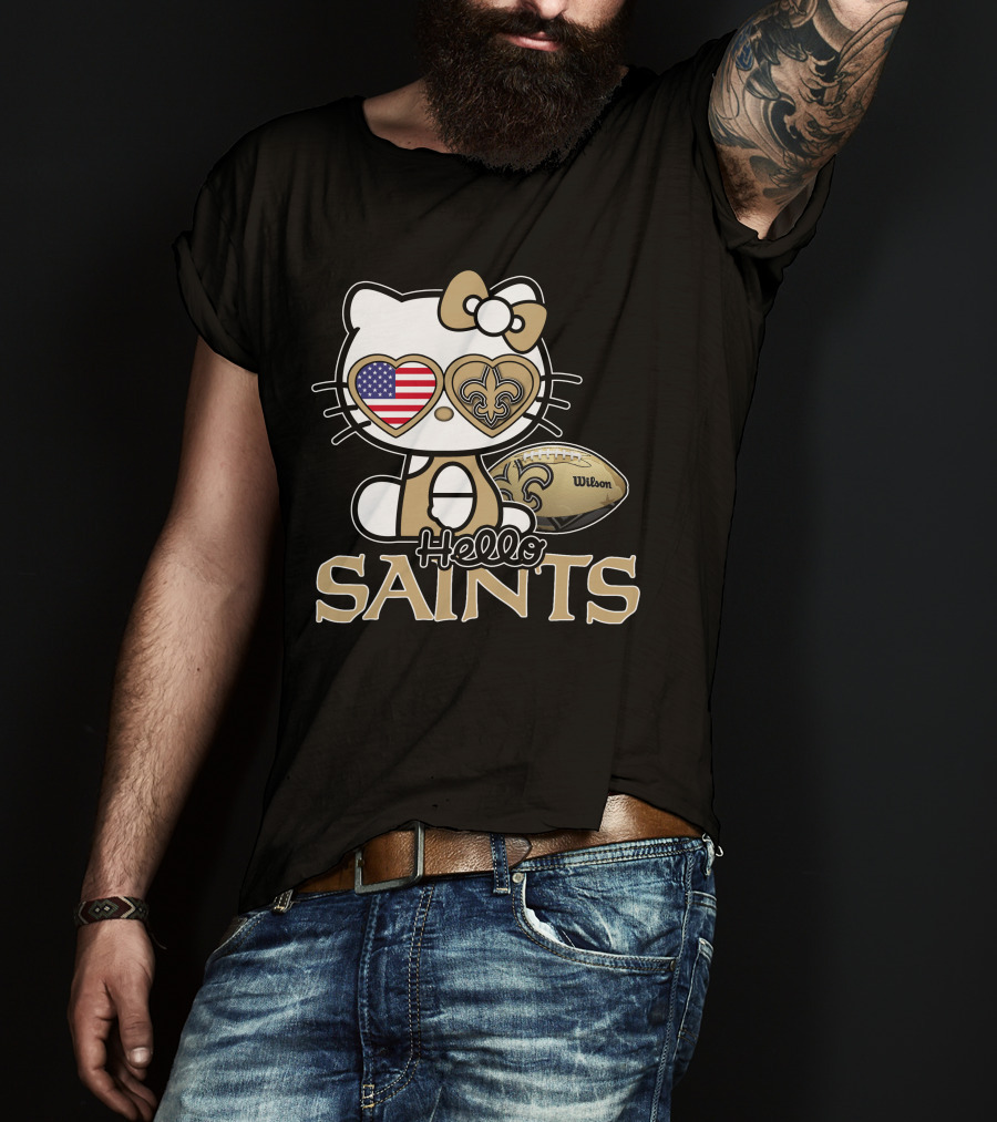Hello Kitty American Flag Saints Football Wilson T-Shirt