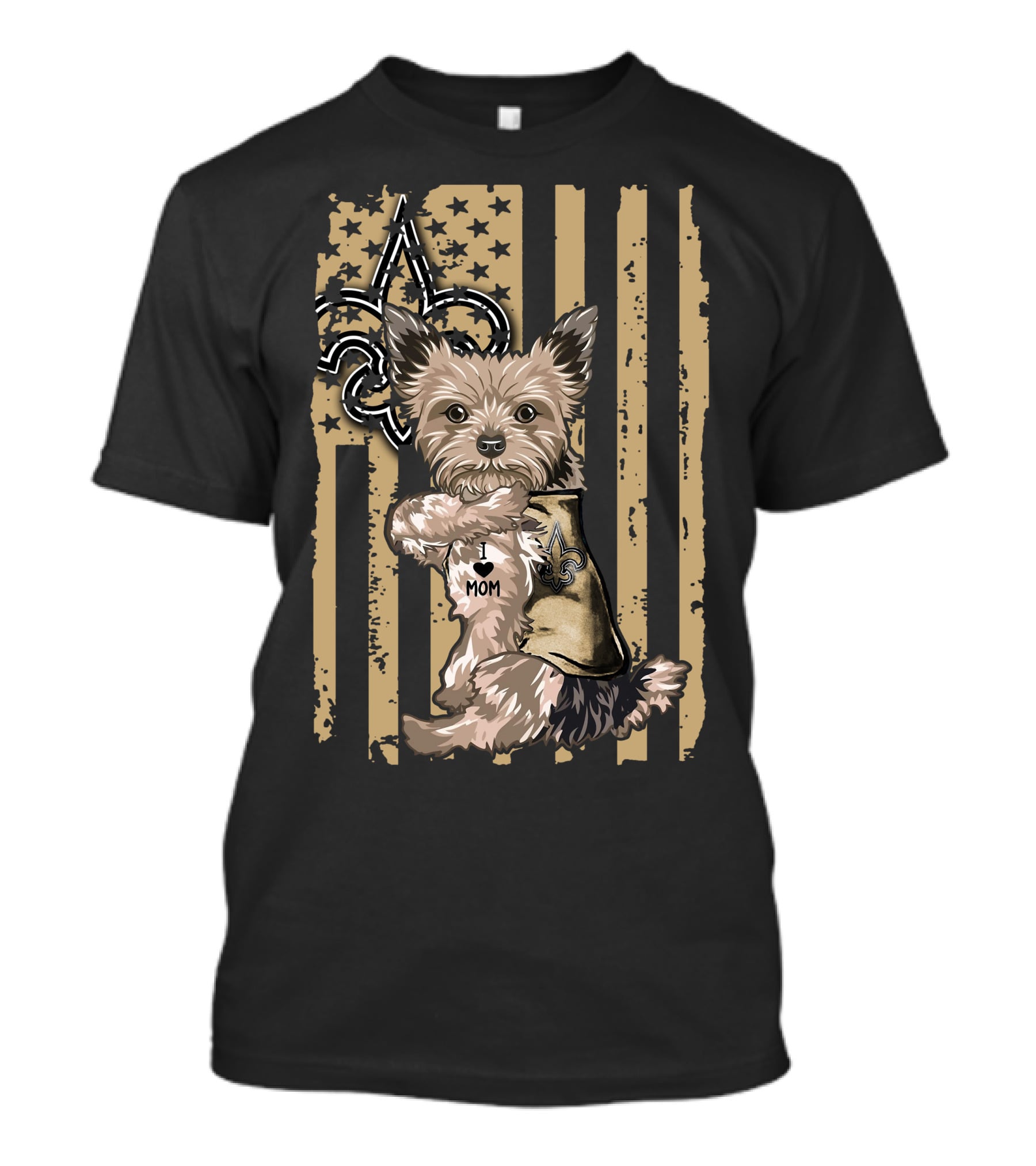 Yorkshire Terrier I Love Mom New Orleans Saints Fleur-de-Lis Stripes T-Shirt