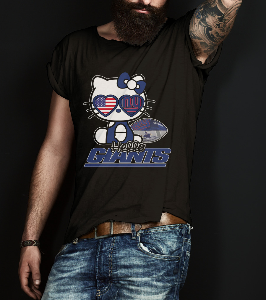 Hello Kitty New York Giants Football USA Flag T-Shirt
