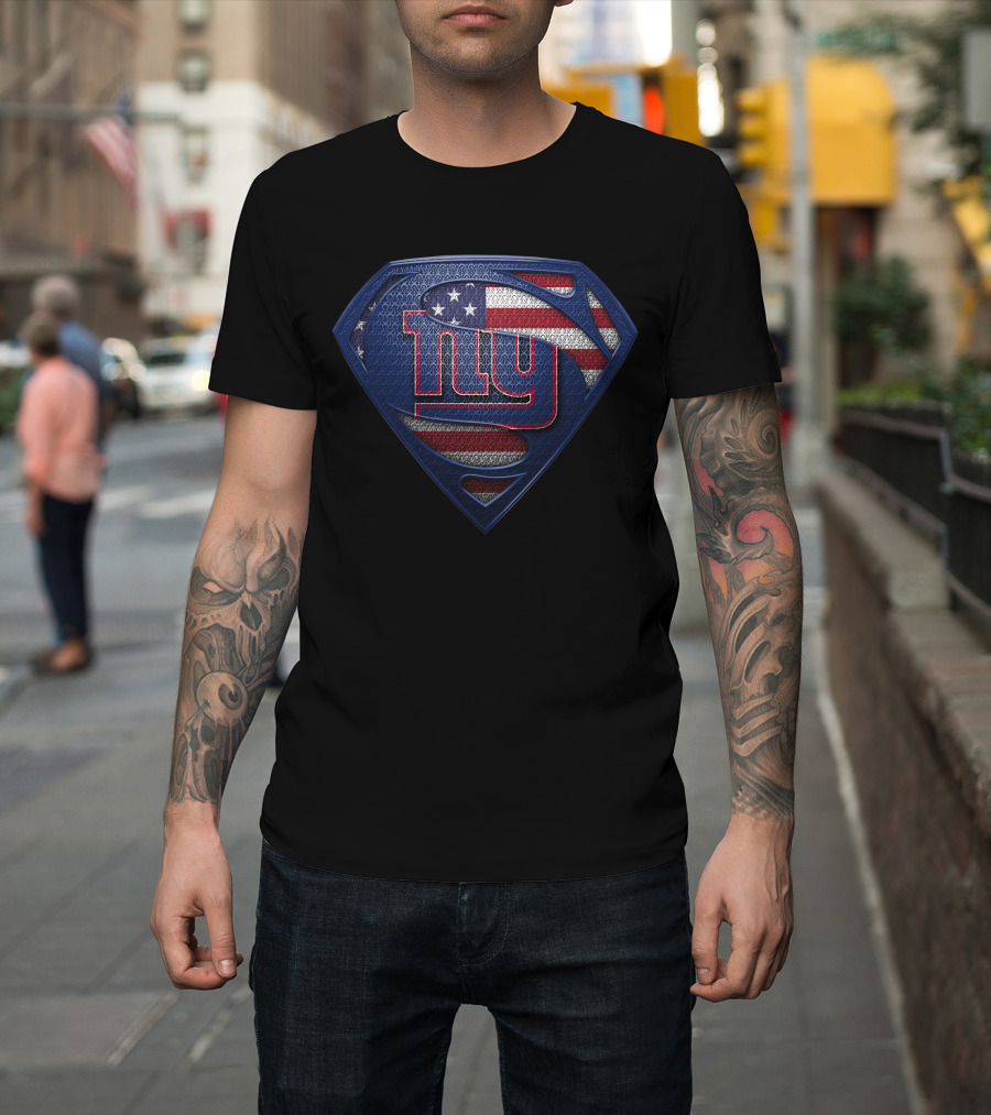 New York Giants American Flag Superman Shield T-Shirt