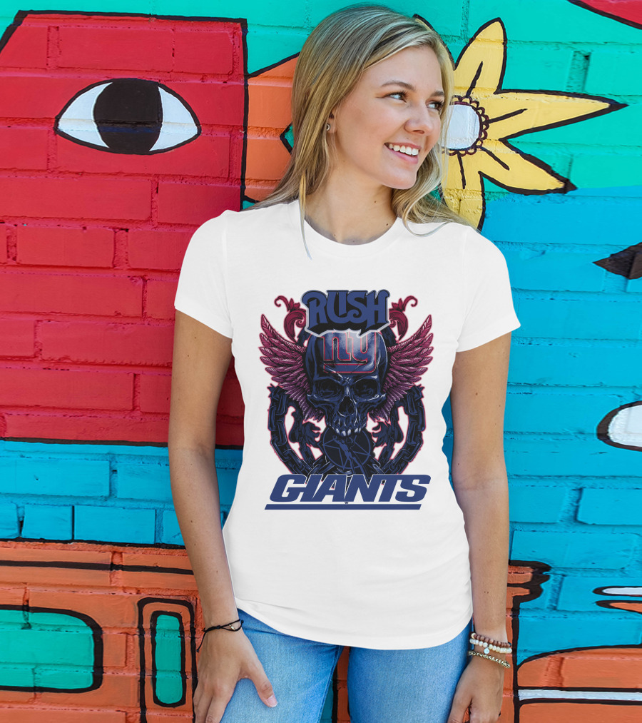 Rush New York Giants Skull With Wings And Chains T-Shirt