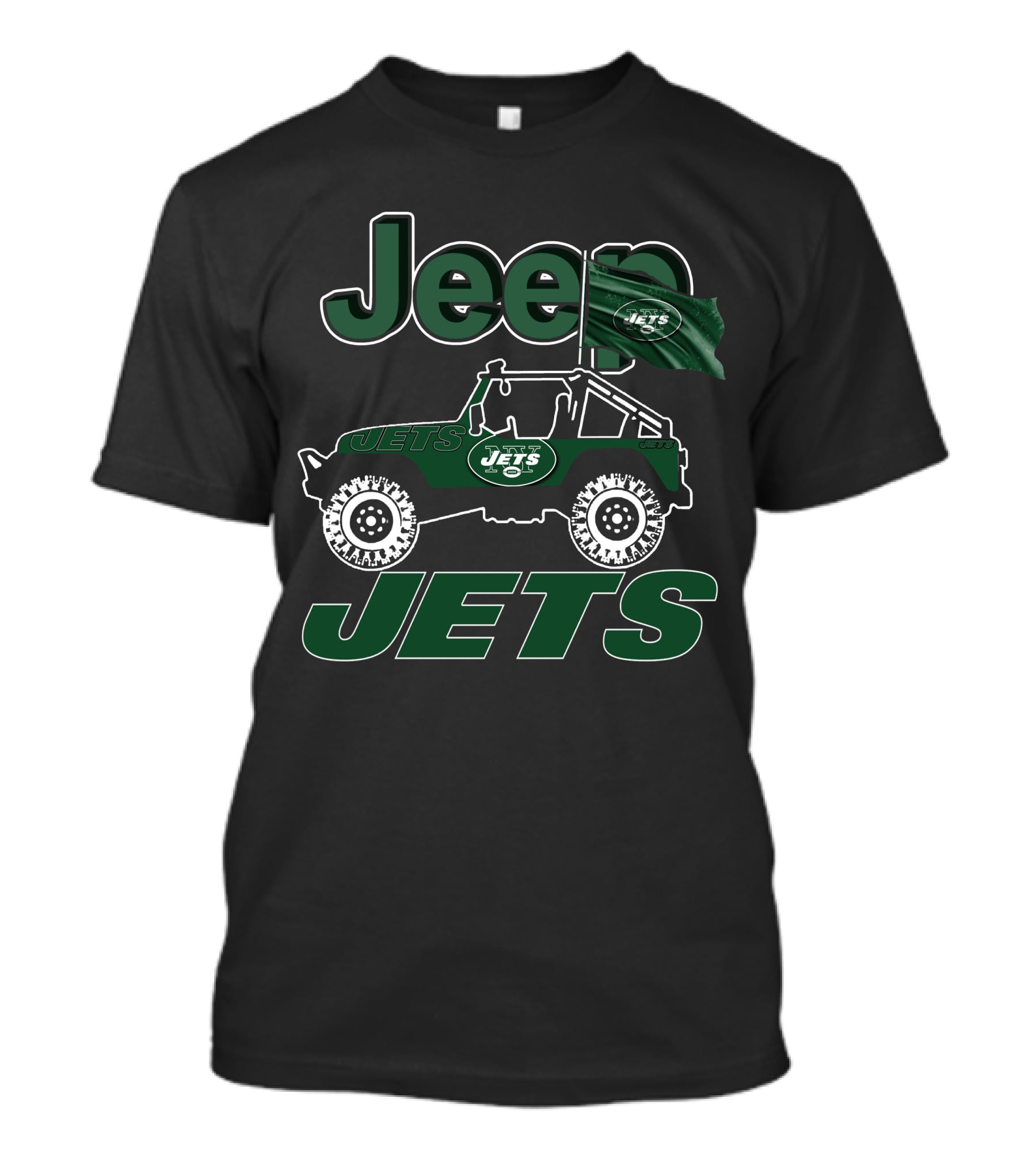 Jeep Jets New York Jets Logo With Jeep Illustration And Flag T-Shirt
