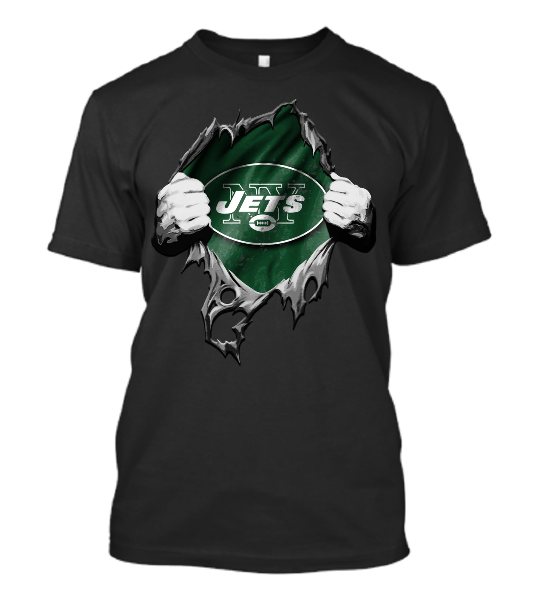 Torn V2 New York Jets Logo Hands Emerging From Rip T-Shirt