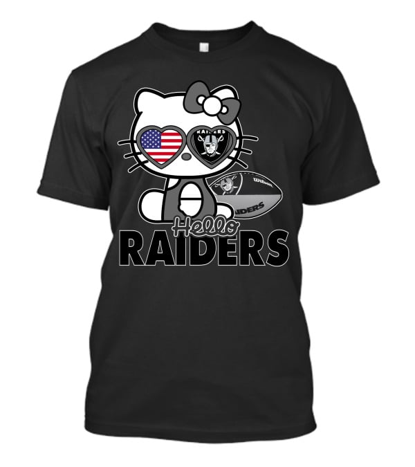 Hello Kitty Raiders American Flag Heart Glasses And Football T-Shirt