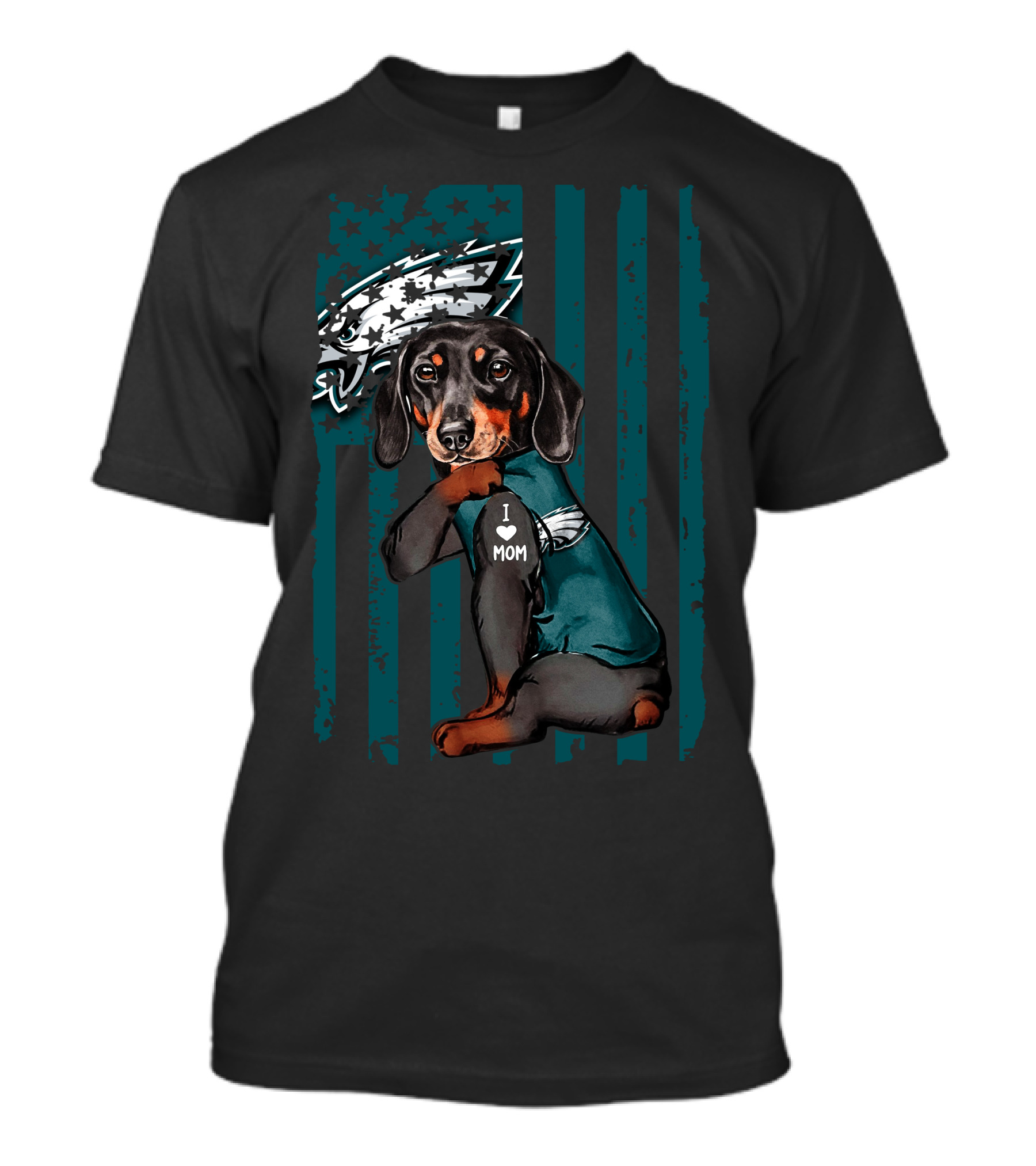 Dachshund I Love Mom Philadelphia Eagles Fan T-Shirt