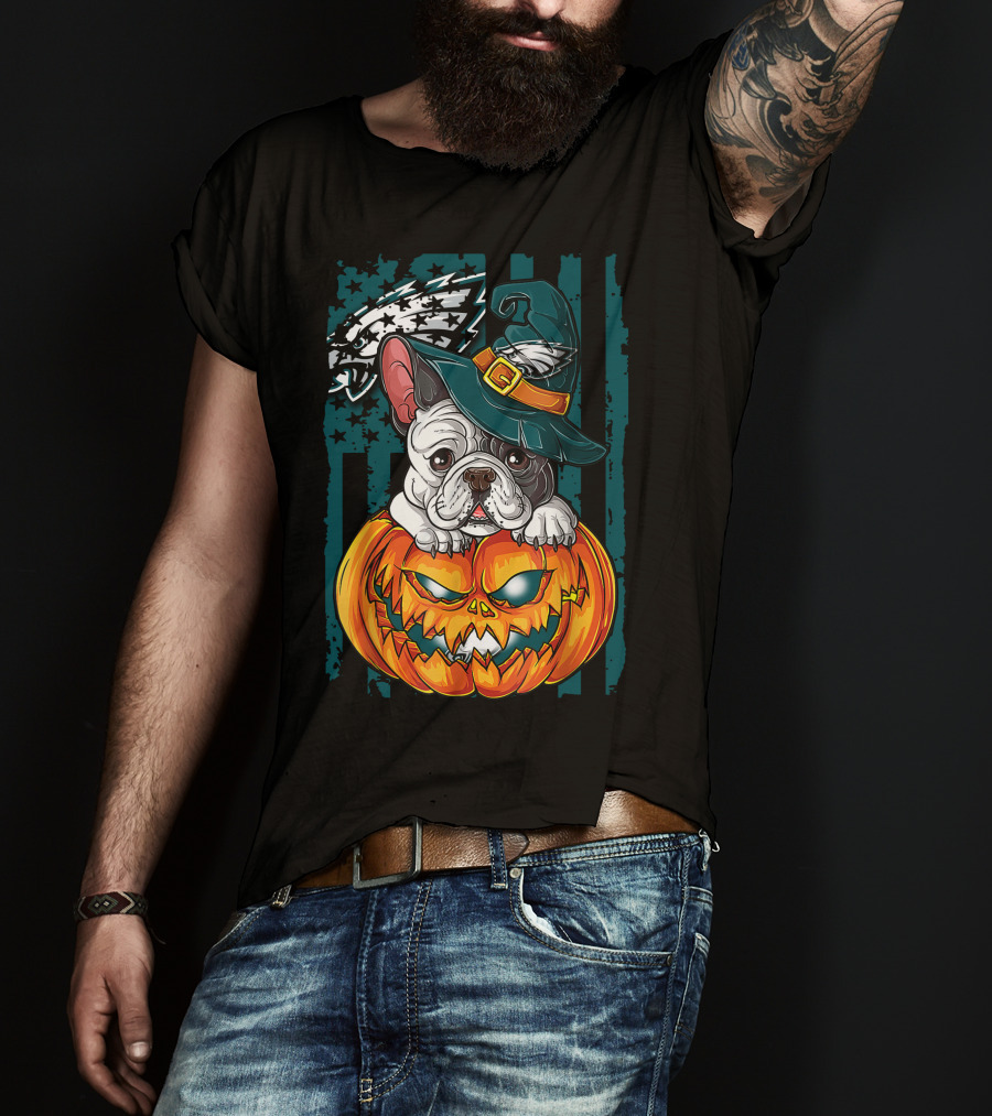 Hlw Bulldog Halloween Philadelphia Eagles Pumpkin T-Shirt