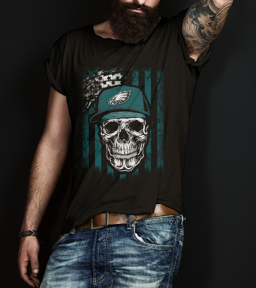 Philadelphia Eagles Skull Flag Hat T-Shirt