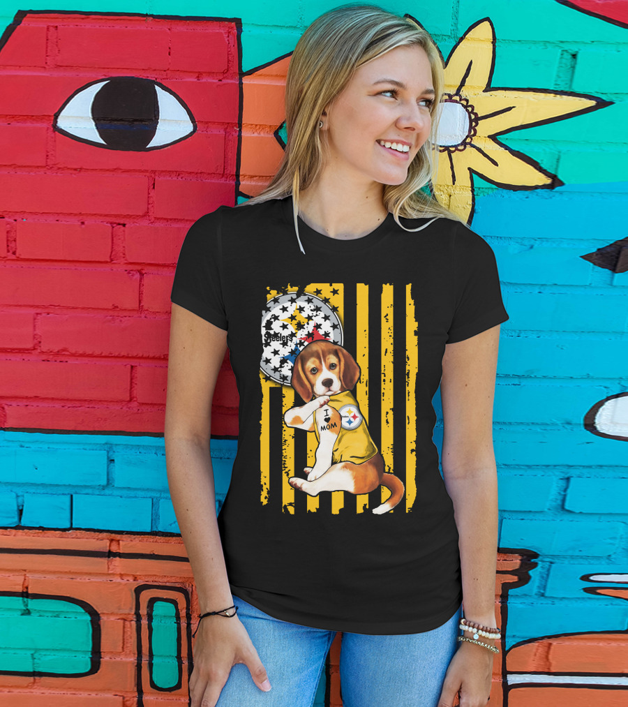 Beagle I Love Mom Pittsburgh Steelers T-Shirt