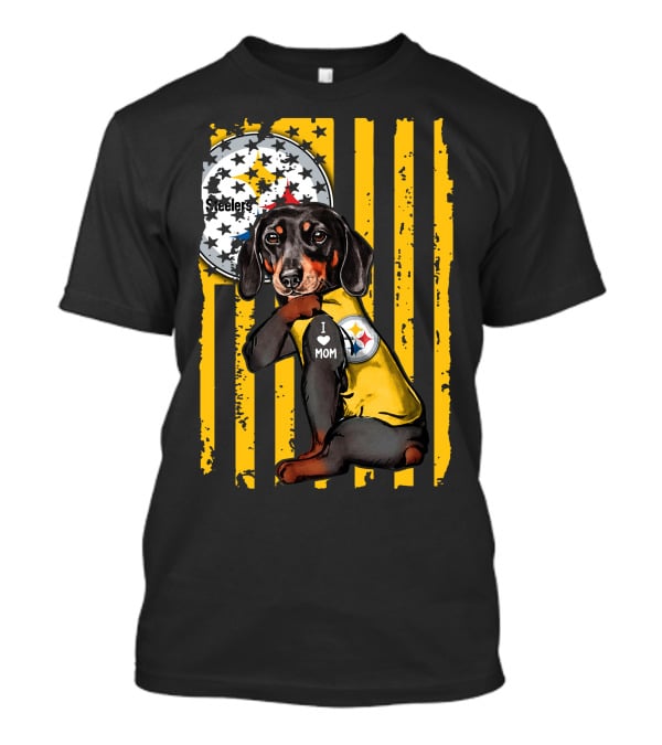 Dachshund Steelers I Love Mom Black And Yellow Football Fan T-Shirt