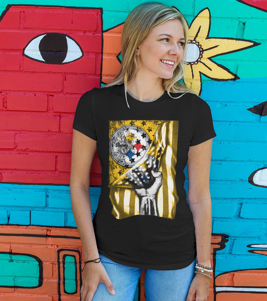 Steelers Logo Hand Yellow And Black Stripes Flag Pittsburgh Steelers T-Shirt