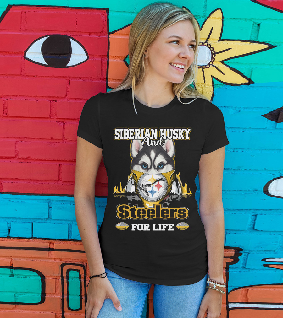 Siberian Husky And Steelers For Life T-Shirt