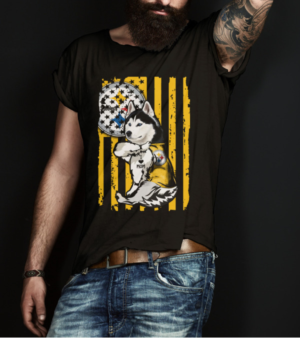 Siberian Husky Steelers Mom Fan Art With Pittsburgh Colors T-Shirt