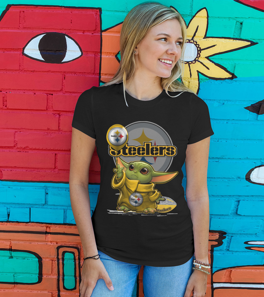 Steelers Baby Yoda Balancing Pittsburgh Football Sphere T-Shirt