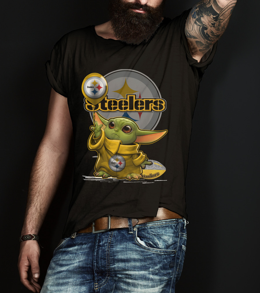 Steelers Baby Yoda Balancing Pittsburgh Football Sphere T-Shirt