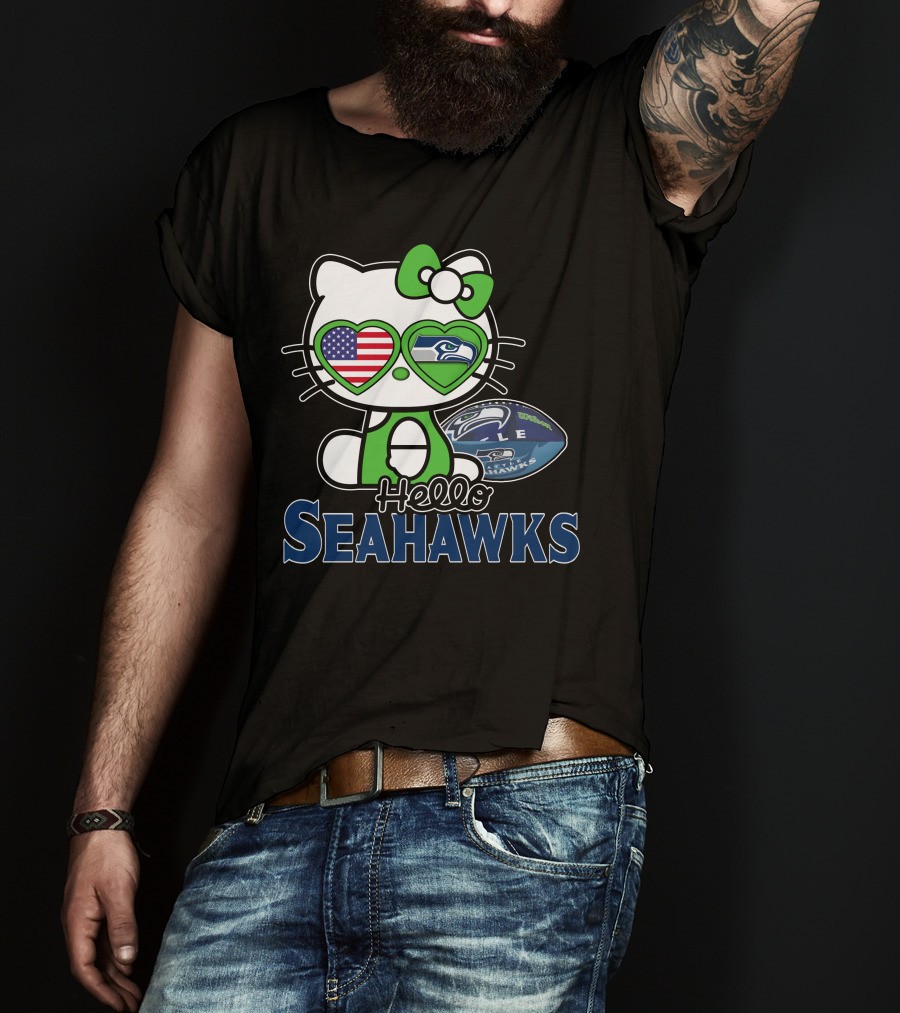 Hello Kitty Seahawks Football Fan USA Heart Glasses T-Shirt