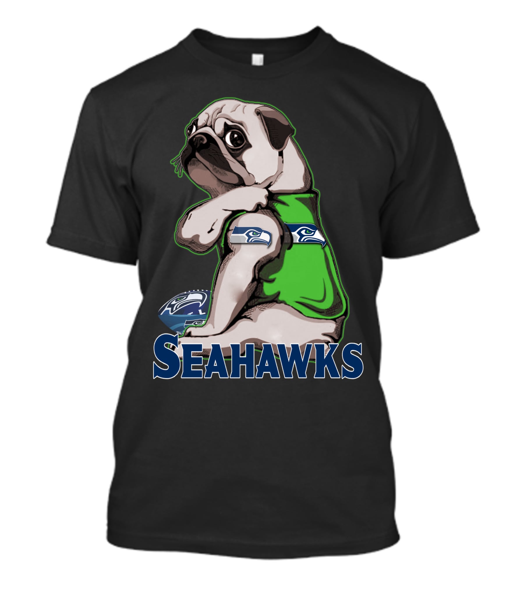 Pug Wearing Seattle Seahawks Jersey T-Shirt