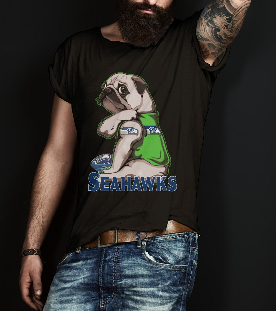 Pug Wearing Seattle Seahawks Jersey T-Shirt