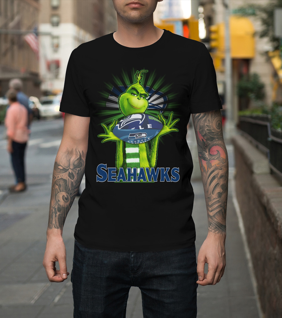 Grinch Holding Seattle Seahawks Football T-Shirt