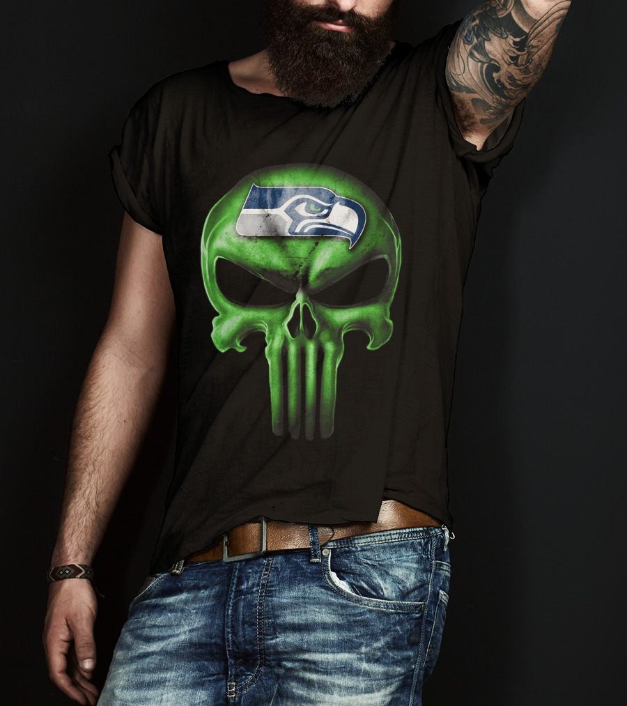 Skull V3 Seattle Seahawks Logo Green T-Shirt