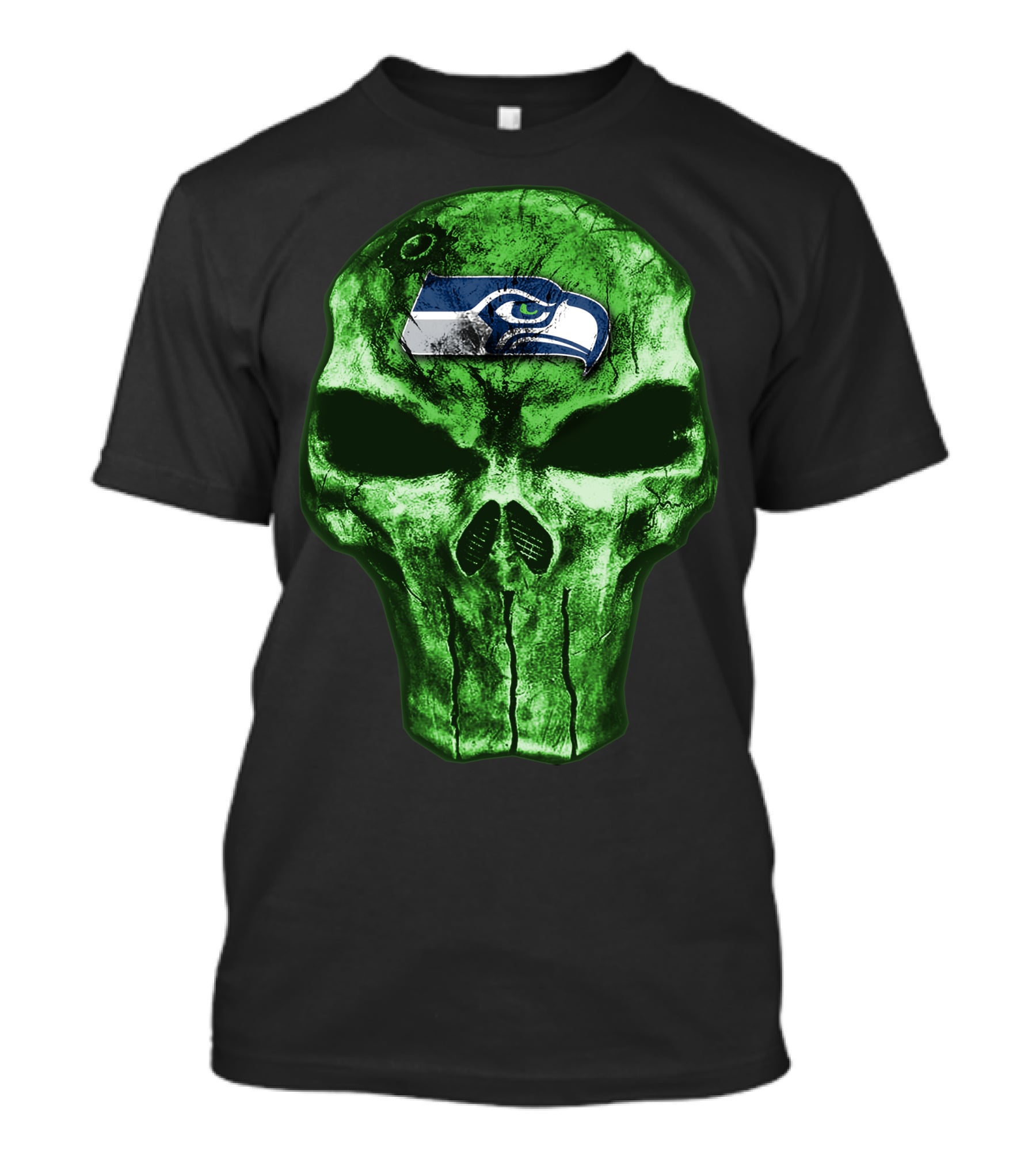 Seattle Seahawks Green Skull Design V4 T-Shirt