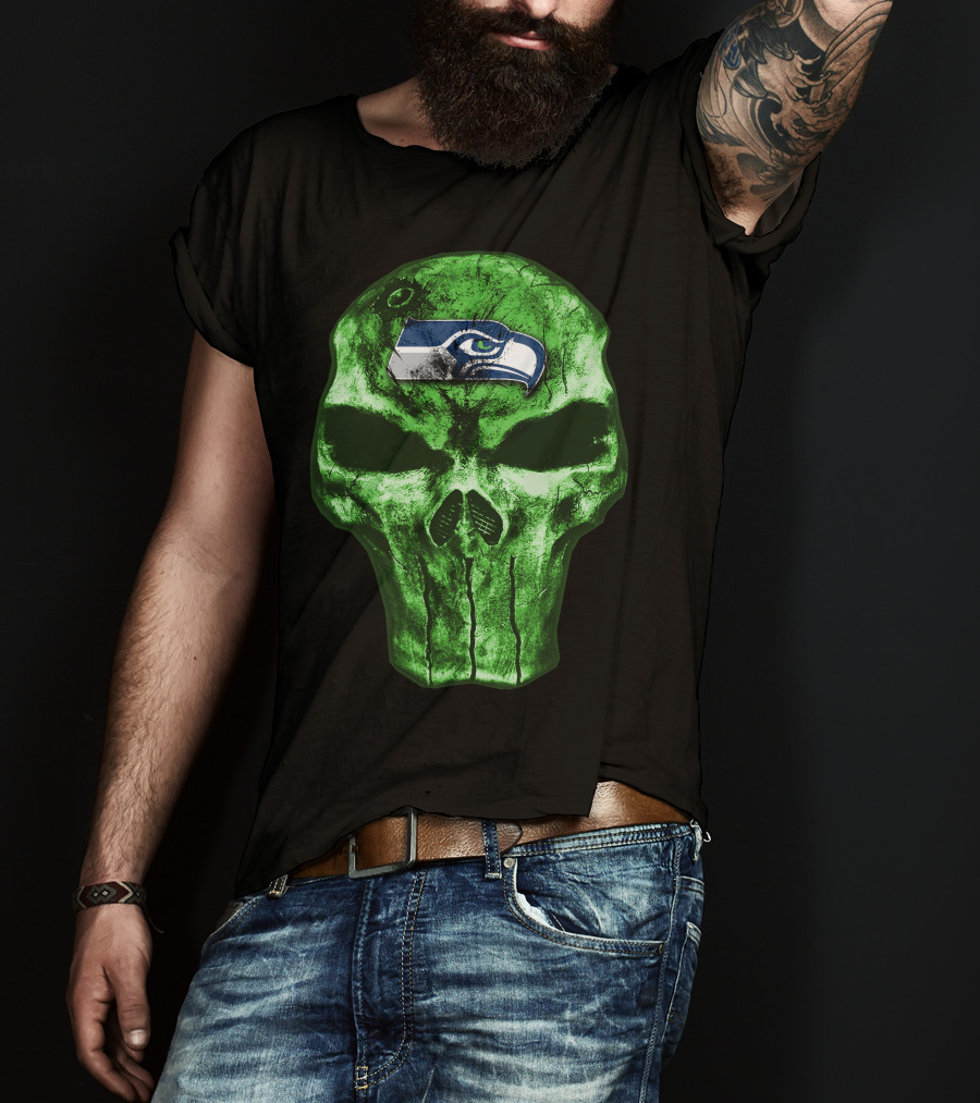 Seattle Seahawks Green Skull Design V4 T-Shirt