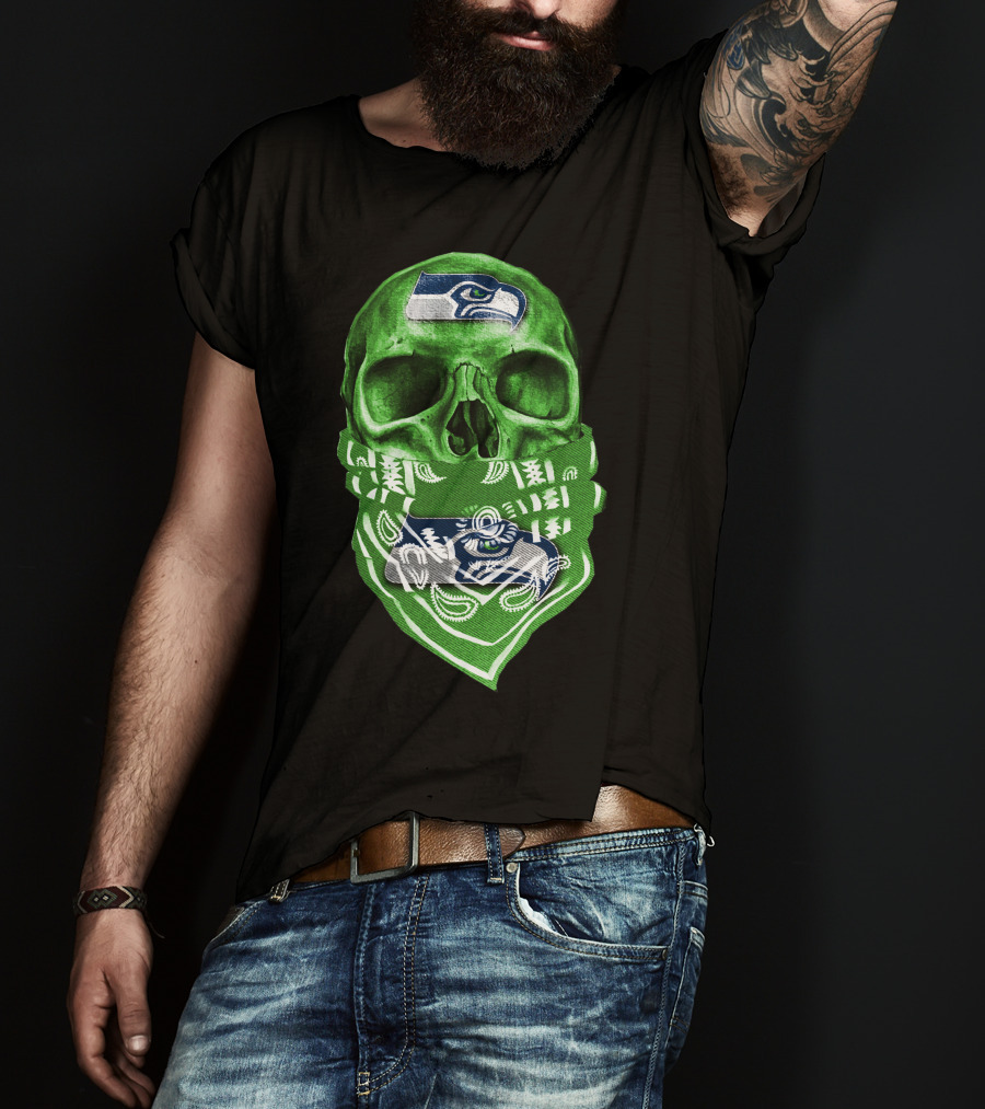 Skull V5 Seattle Seahawks Logo Bandana T-Shirt