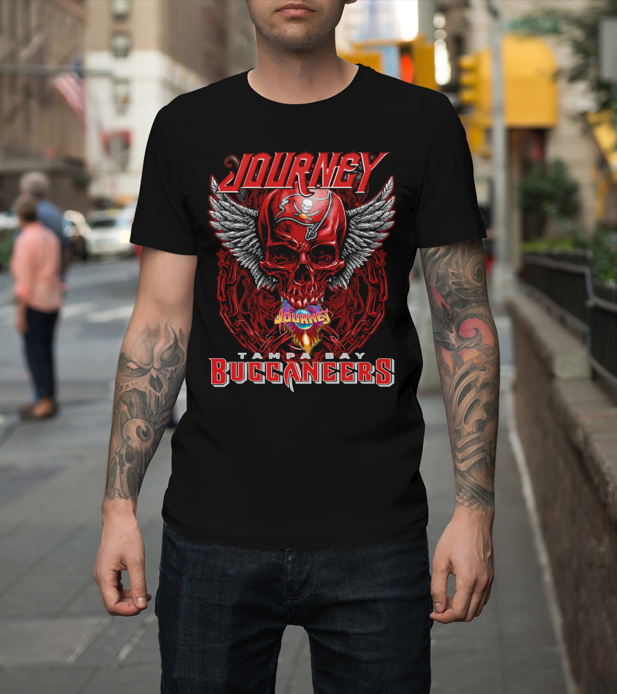 Journey Tampa Bay Buccaneers Skull Wings Chain Flame T-Shirt