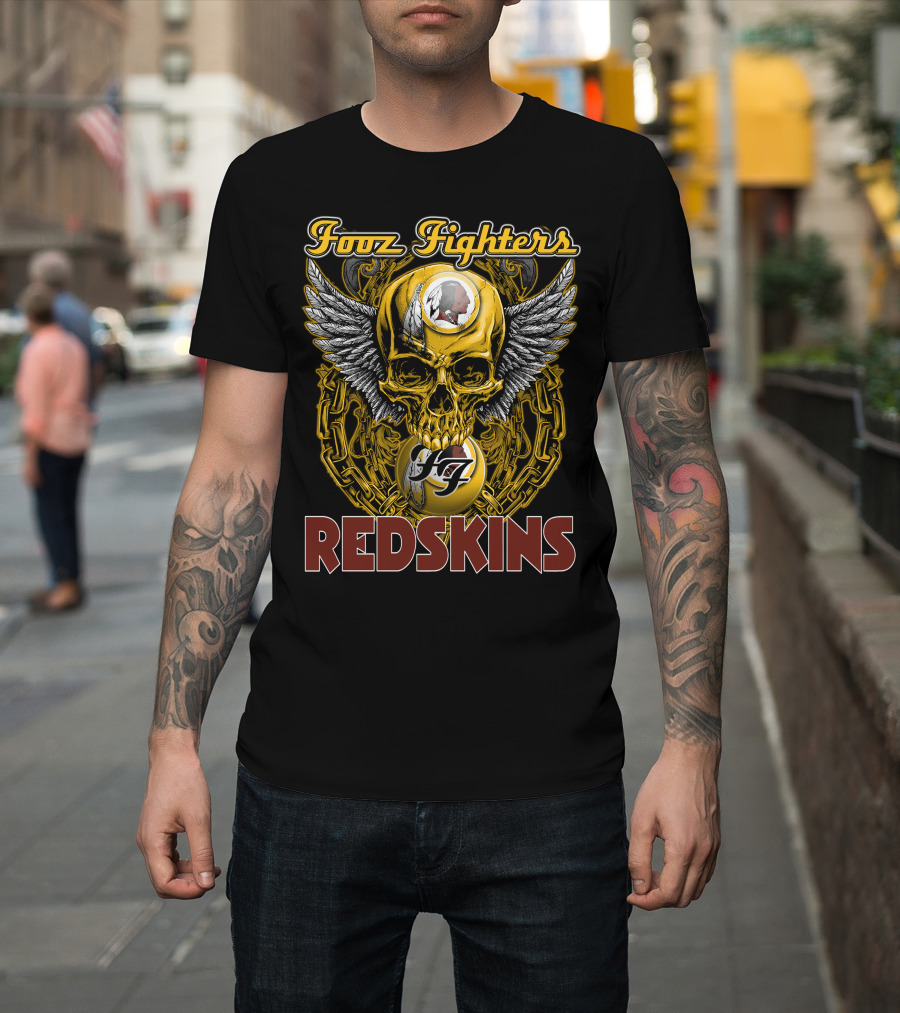 Fooz Fighters Redskins Skull Wings Chain T-Shirt