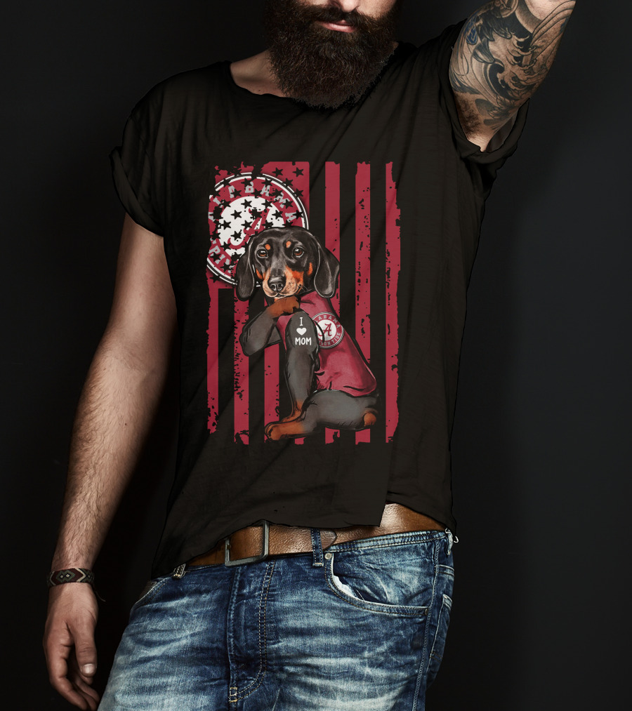 Dachshund Alabama Crimson Tide I Love Mom T-Shirt