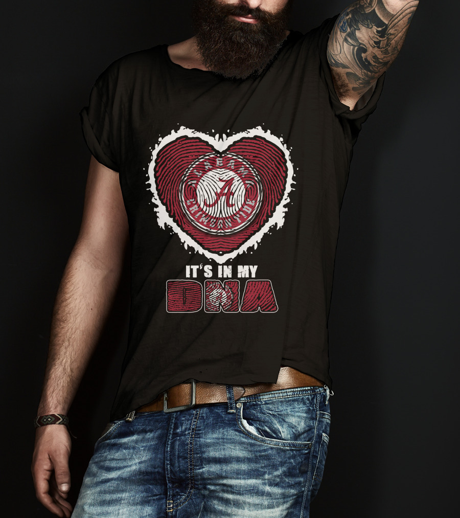 Alabama Crimson Tide It's In My Dna Heart Fingerprint T-Shirt