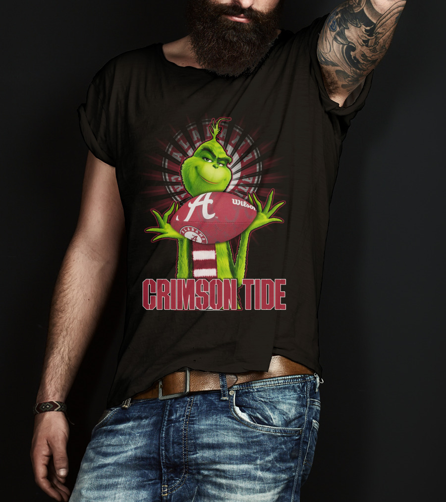 Grinch Holding Alabama Crimson Tide Football Wilson T-Shirt