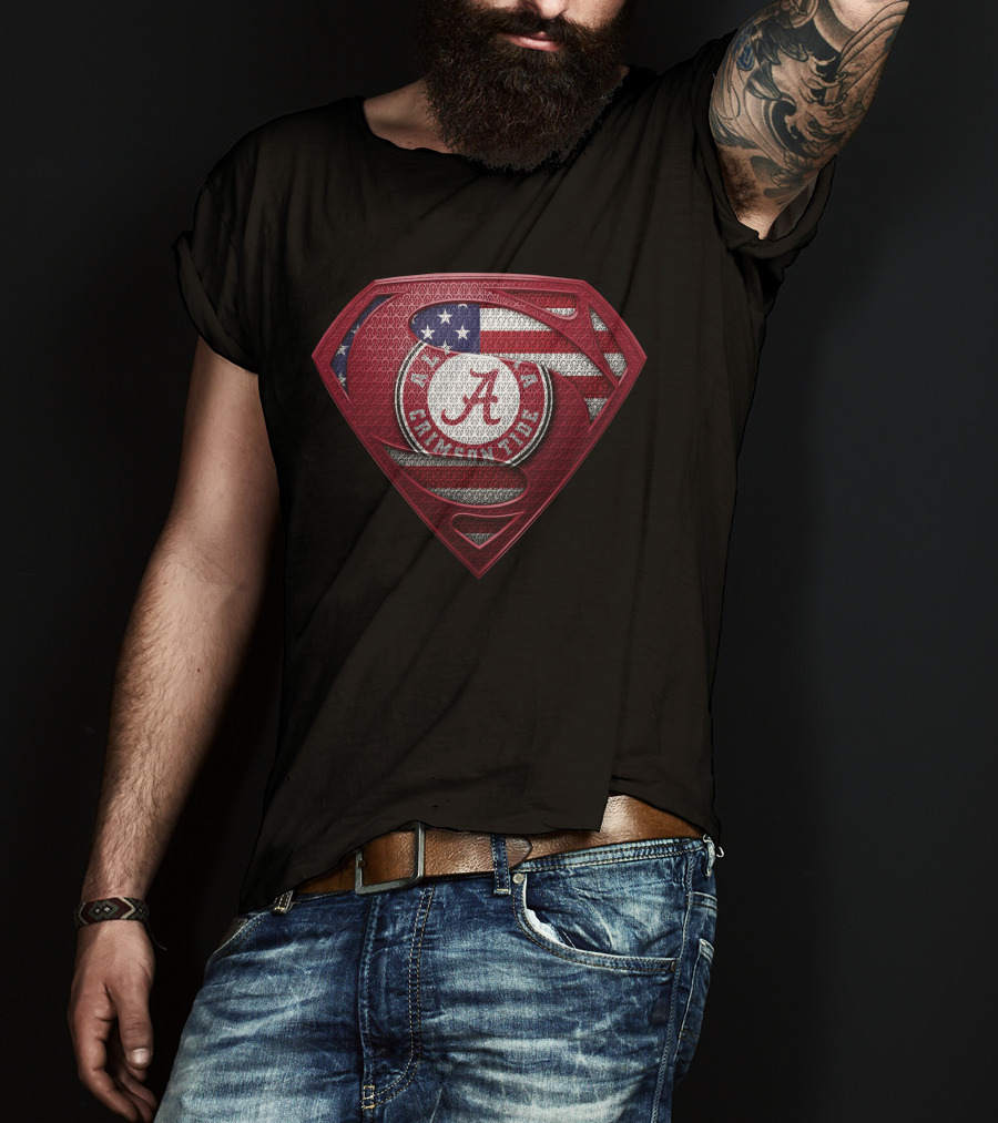 Alabama Crimson Tide Superman American Flag Crest T-Shirt