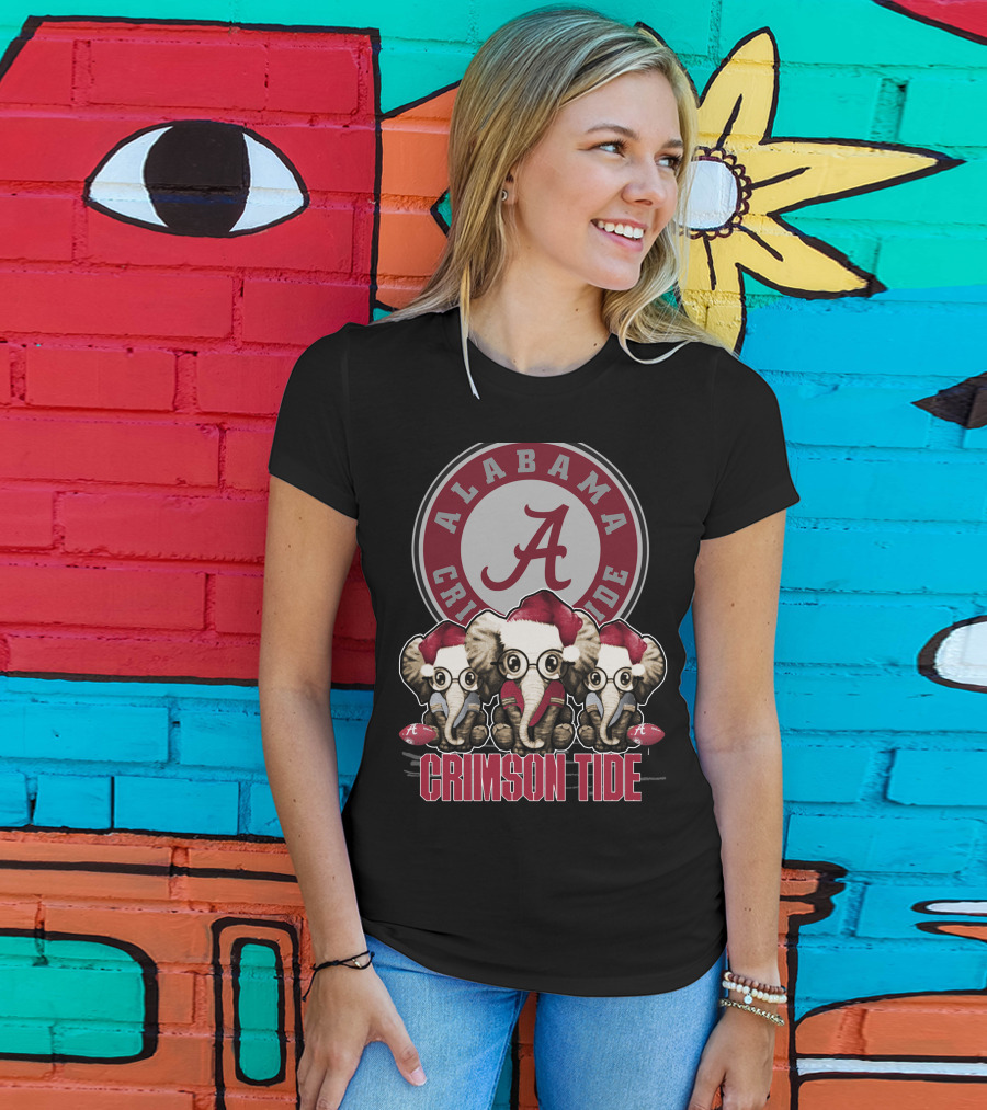 Alabama Crimson Tide Elephant Xmas Holiday Fans T-Shirt