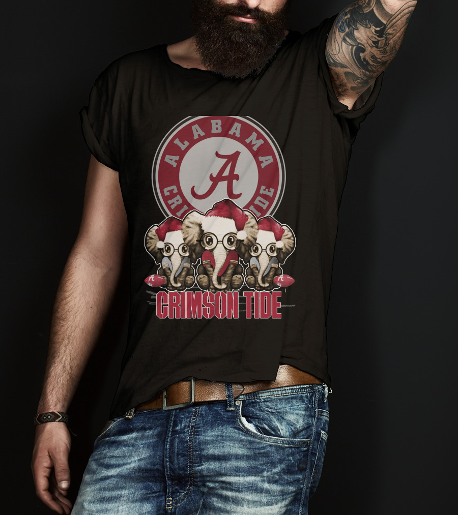 Alabama Crimson Tide Elephant Xmas Holiday Fans T-Shirt