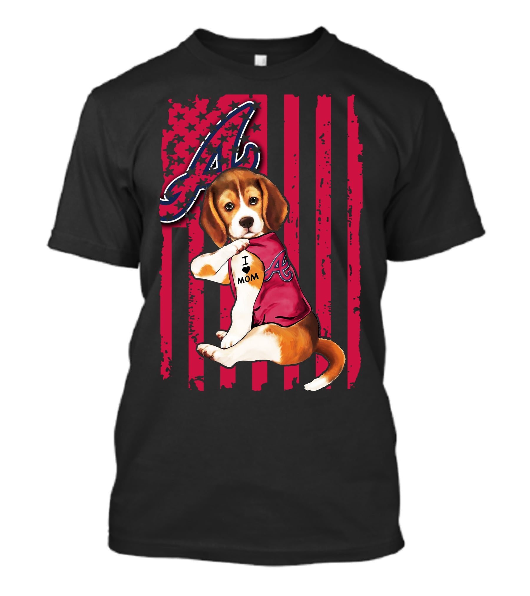 Beagle I Love Mom Atlanta Braves Stripes T-Shirt