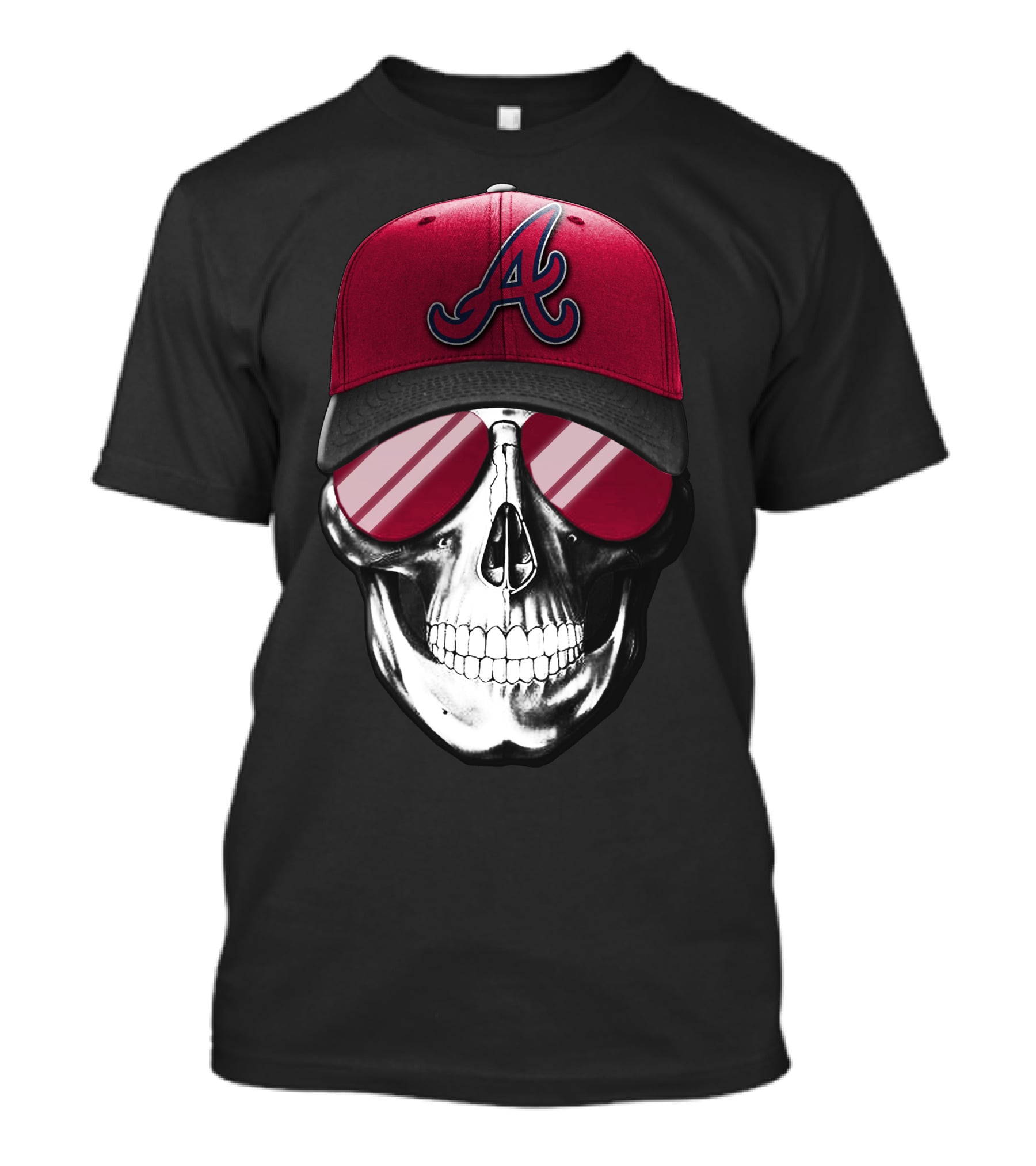 Skull V7 Atlanta Braves Hat And Sunglasses T-Shirt