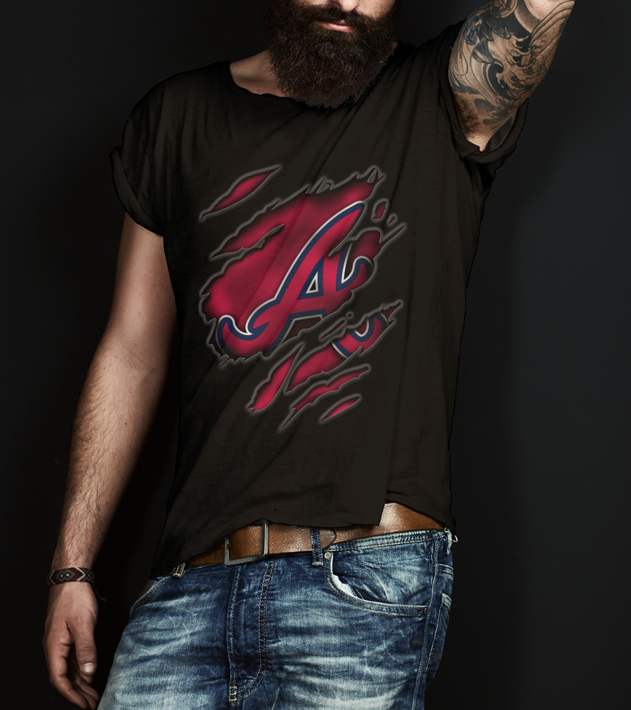 Torn V3 Atlanta Braves Red Letter A Rip Claw Marks T-Shirt