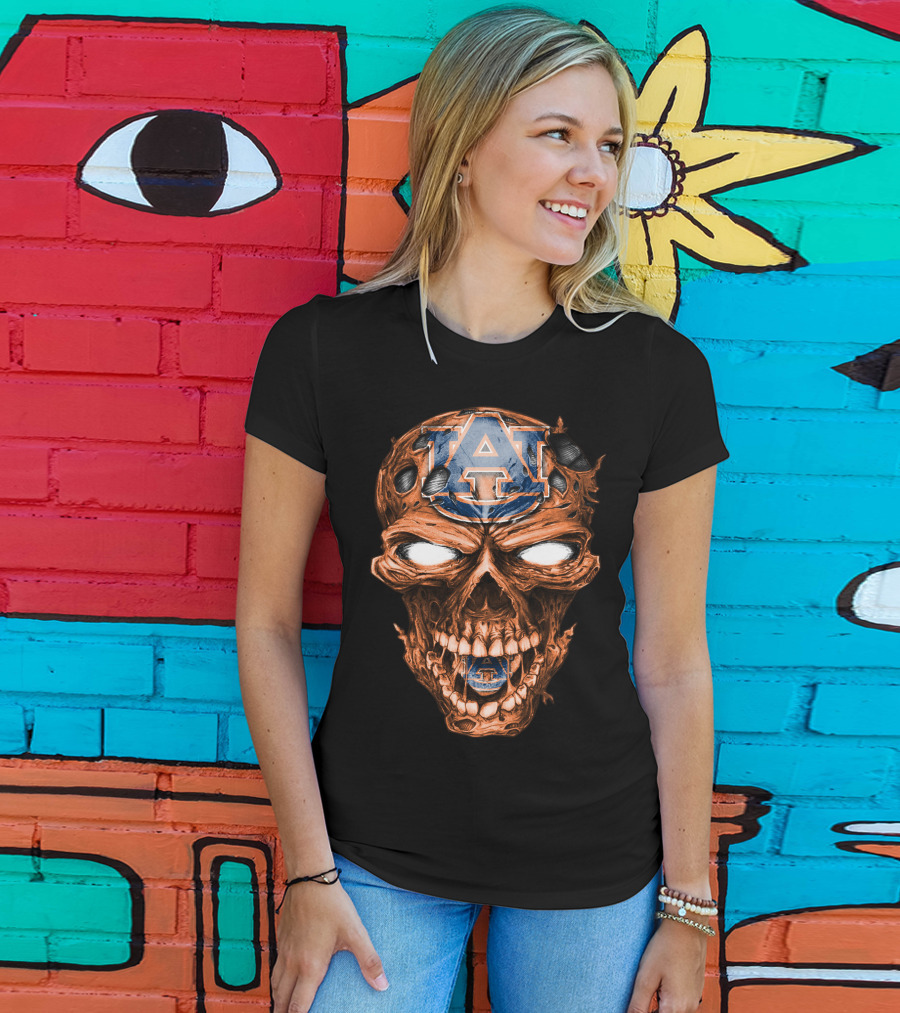 Skull V2 Auburn Tigers A Logo Horror T-Shirt