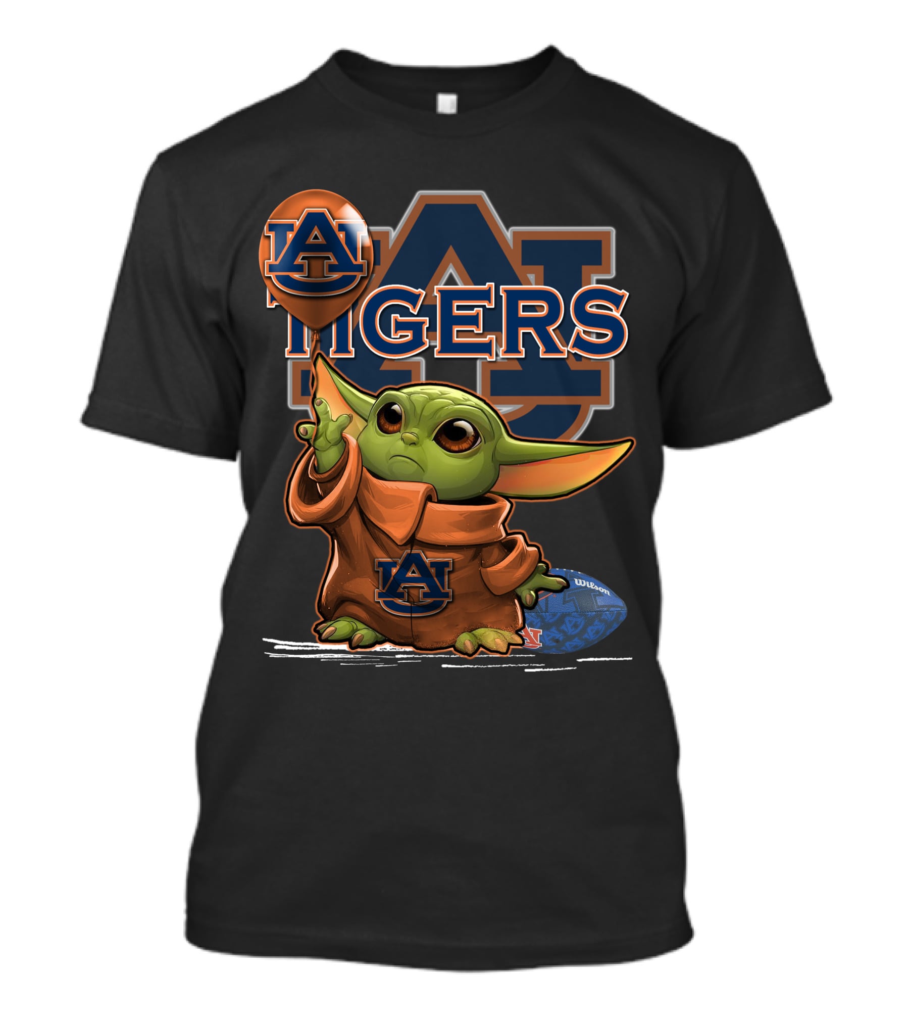 Yoda V1 Auburn Tigers Football Graphic Featuring Iconic Green Character And Au Logos T-Shirt