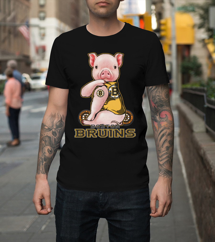 Boston Bruins Pig Wearing Team Uniform T-Shirt