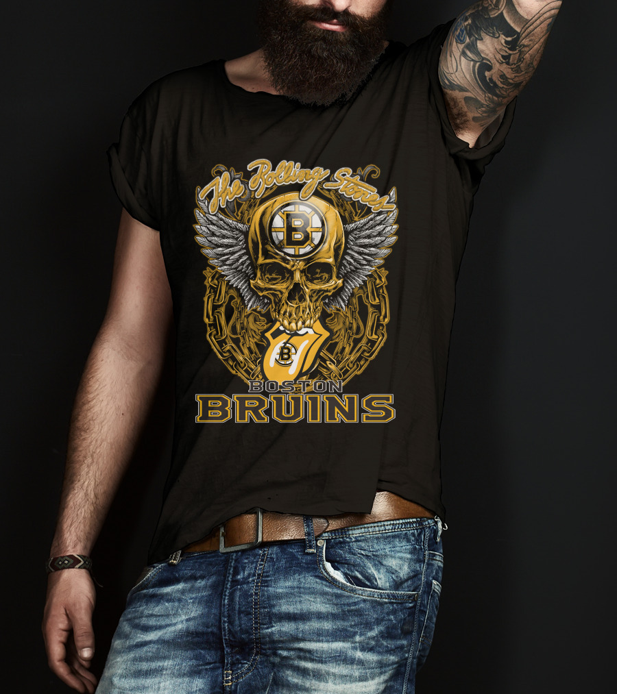The Rolling Stones Boston Bruins Skull And Wings Iconic Collaboration T-Shirt