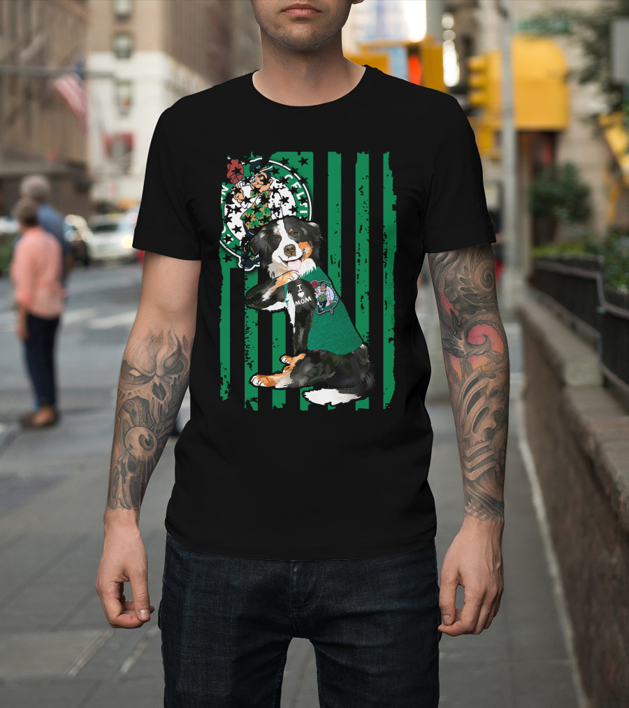 Border Collie I Love Mom Boston Celtics T-Shirt