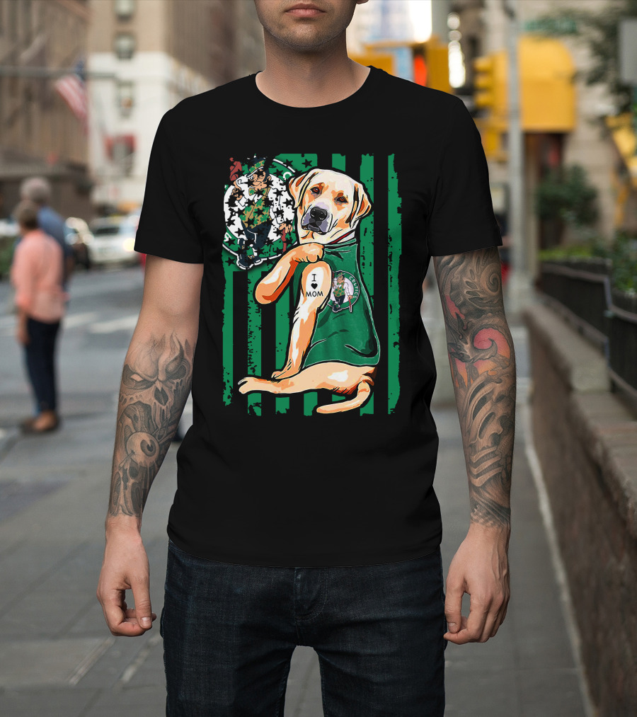 Labrador Retriever I Love Mom Boston Celtics Fan T-Shirt