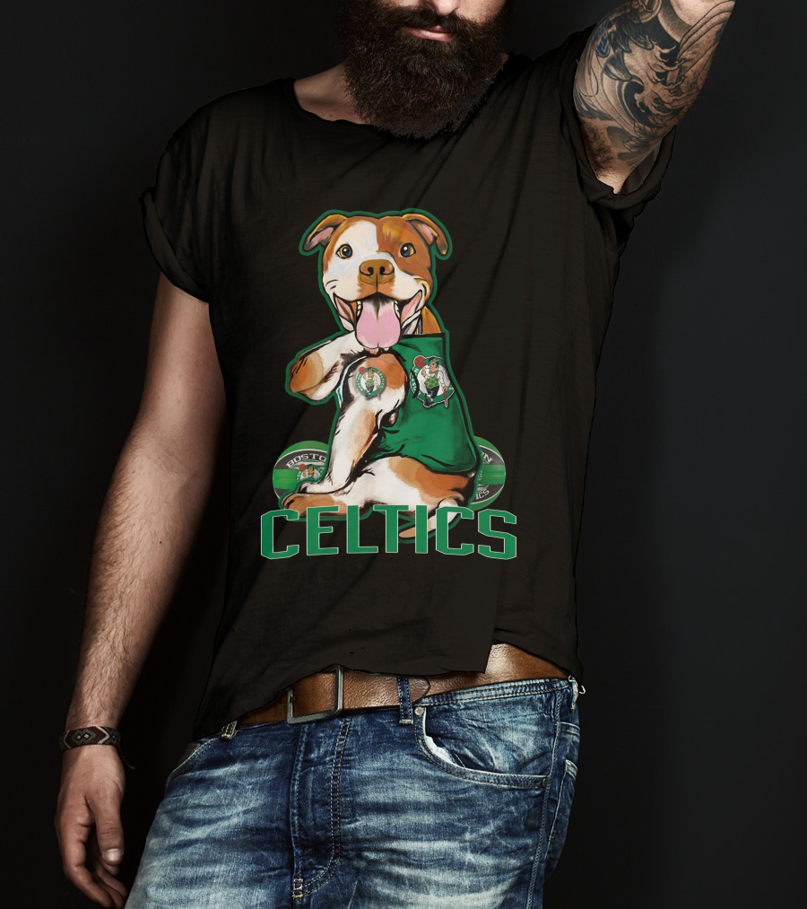 Boston Celtics Pitbull Fan With Team T-Shirt
