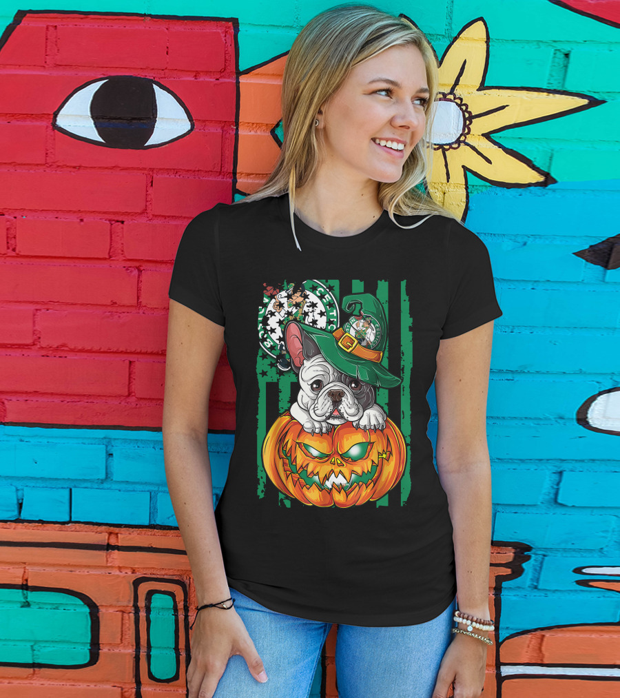 Bulldog Halloween Boston Celtics Pumpkin Hat T-Shirt
