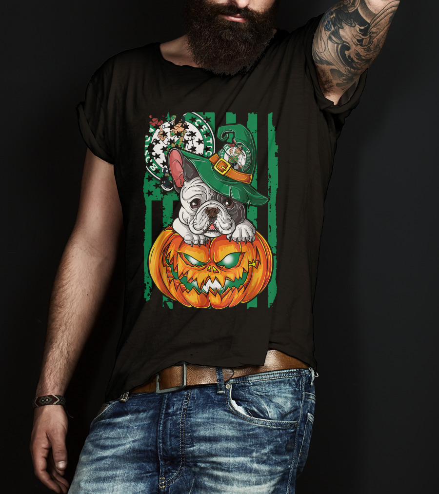 Bulldog Halloween Boston Celtics Pumpkin Hat T-Shirt