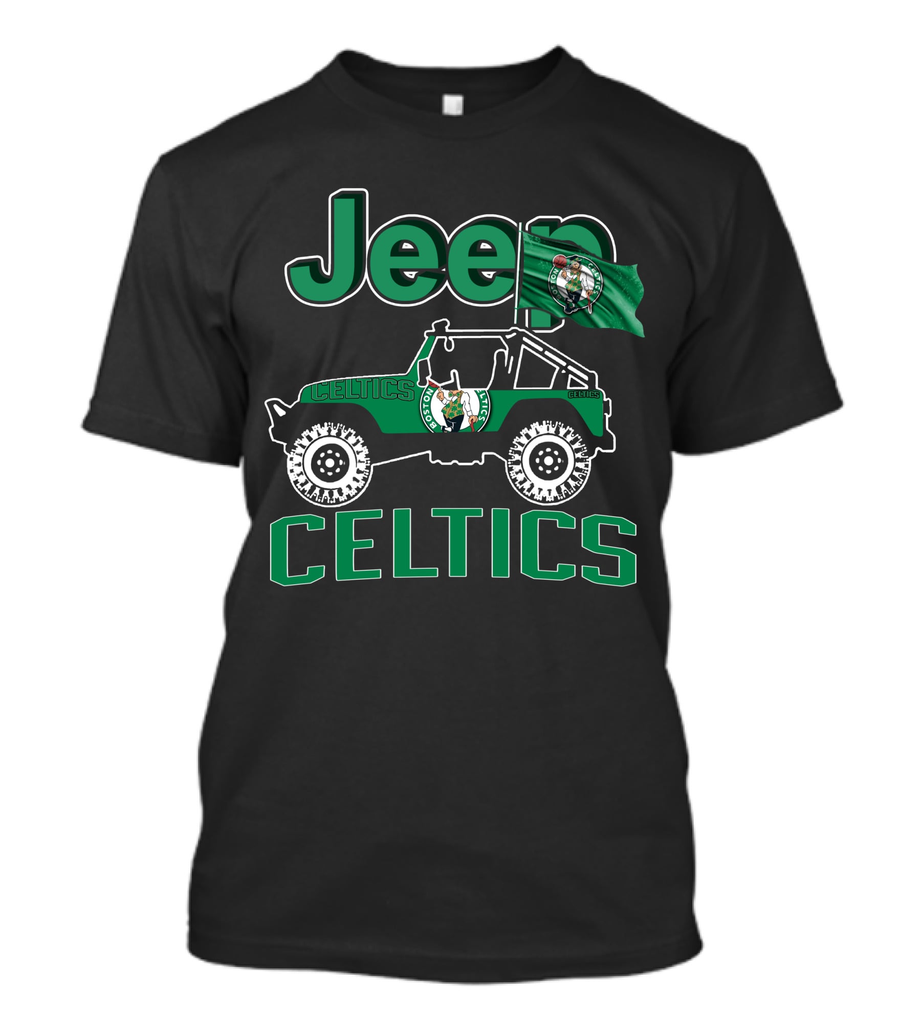 Jeep Celtics Boston Basketball Flag T-Shirt