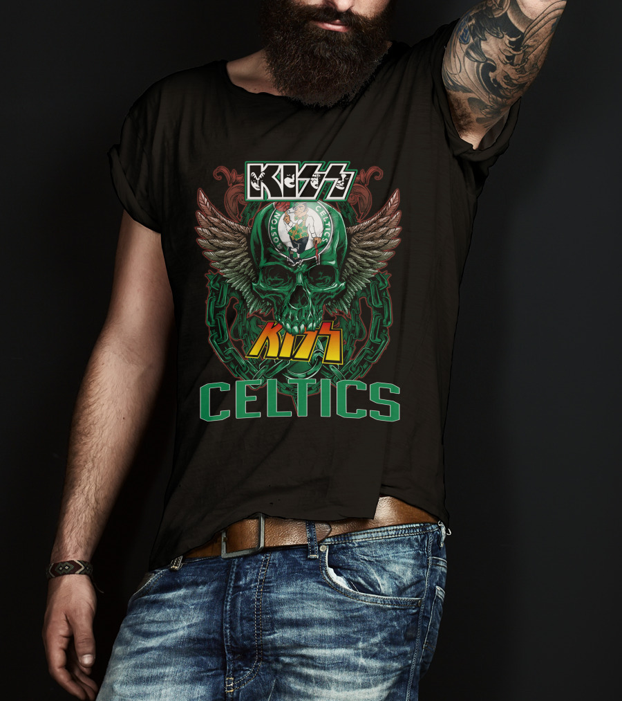 KISS Boston Celtics Skulls And Wings T-Shirt