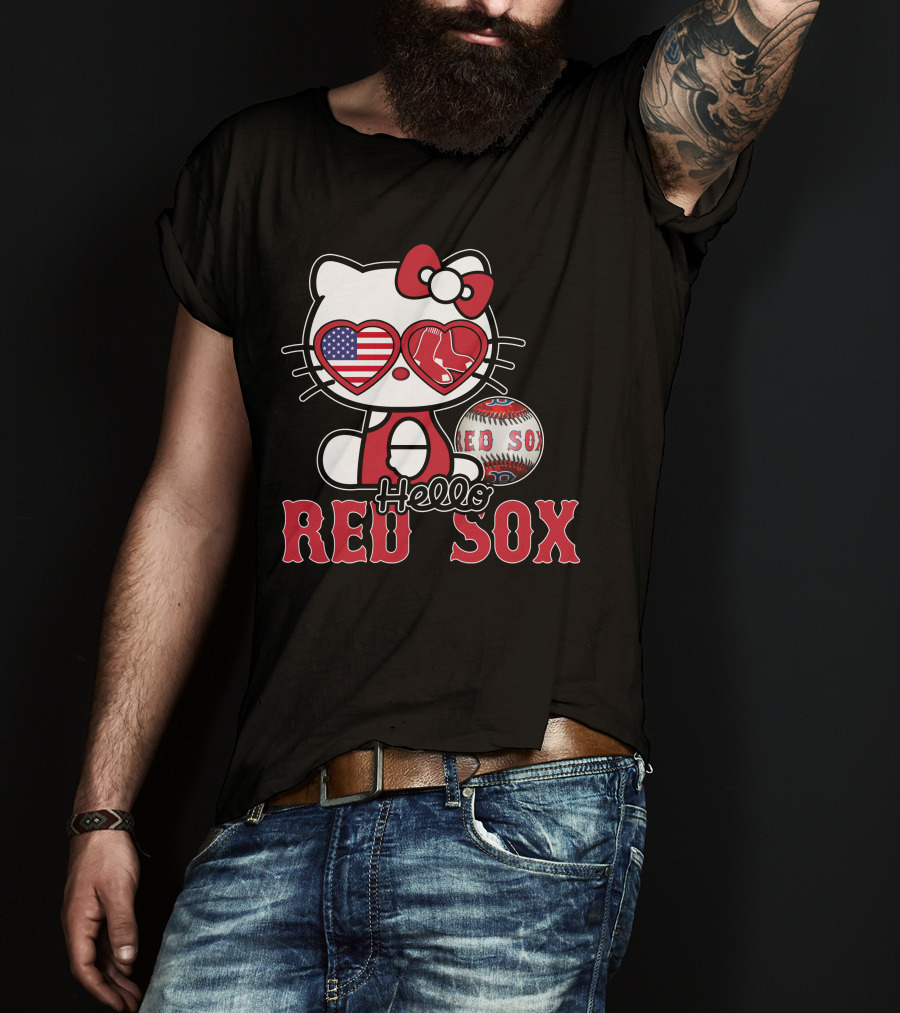 Hello Kitty Red Sox American Heart Baseball Fan T-Shirt