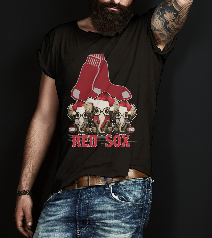 Elephan Xmas Red Sox Santa Hat Trio T-Shirt